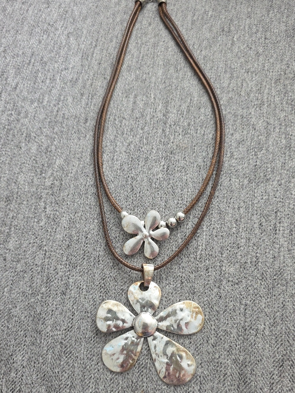 Silver Flower Pendant Layered Necklace - Women Jewelry